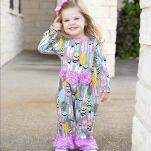 Boutique Feather and Polka Dot Romper